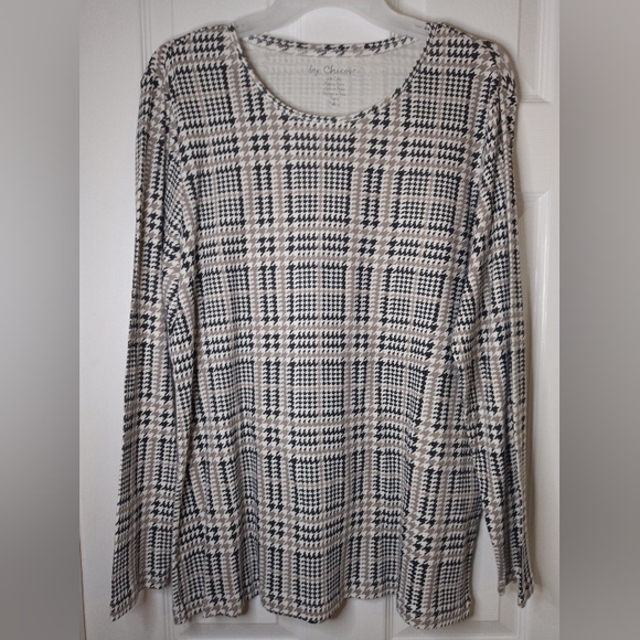Chico's Tops - CHICO'S Black Tan and White Herringbone Plaid Long Sleeve Top SZ 3 (size XL)
